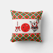 Pickleball Santa Christmas Joy Ornaments Red Green クッション (正面)