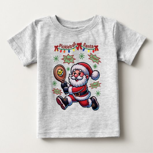 Pickleball Santa Claus Christmas ベビーTシャツ (正面)