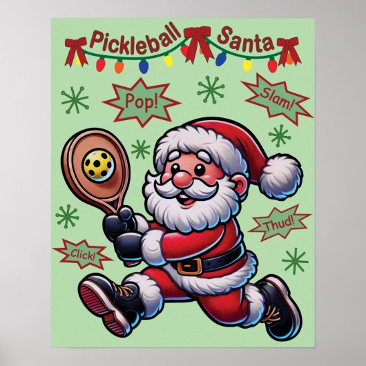 Pickleball Santa Claus Christmas ポスター (正面)