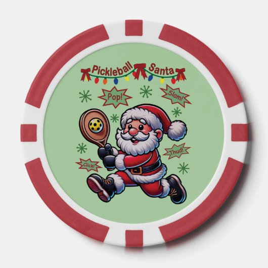 Pickleball Santa Claus Christmas ポーカーチップ (正面)