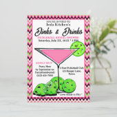 Pickleball Shower Dinks & Drinks ピンクシェブロン 招待状 (スタンド正面)