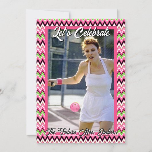 Pickleball Shower Dinks & Drinks Pink Chevron 招待状 (裏面)