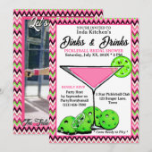 Pickleball Shower Dinks & Drinks Pink Chevron 招待状 (正面/裏面)