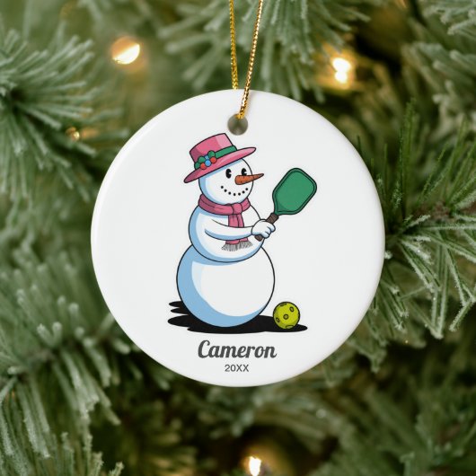 Pickleball SnowWomanおもしろい追加カスタム写真と文字 セラミックオーナメント (ツリー)
