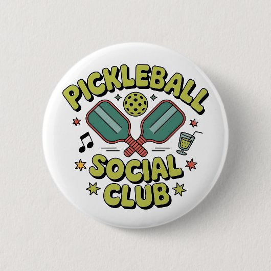 Pickleball Social Club Retro Design for players 缶バッジ (正面)