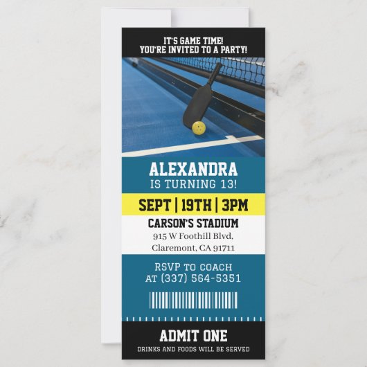 Pickleball Ticket Birthday 招待状 (正面)