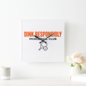 Pickleball Time! – Dink Responsibly Wall Clock スクエア壁時計 (ホーム)