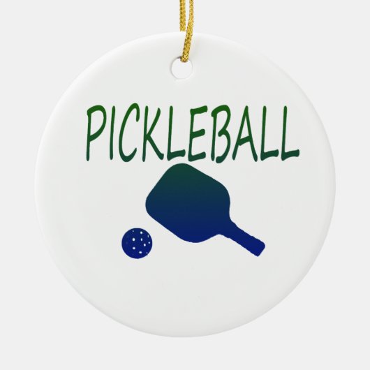 pickleball wのかいおよび緑化するべき球の青 セラミックオーナメント (正面)