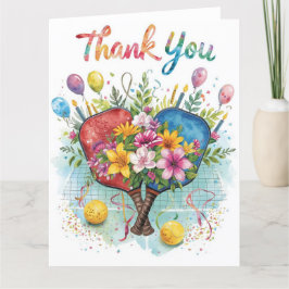 Pickleball with beautiful flowers サンキューカード