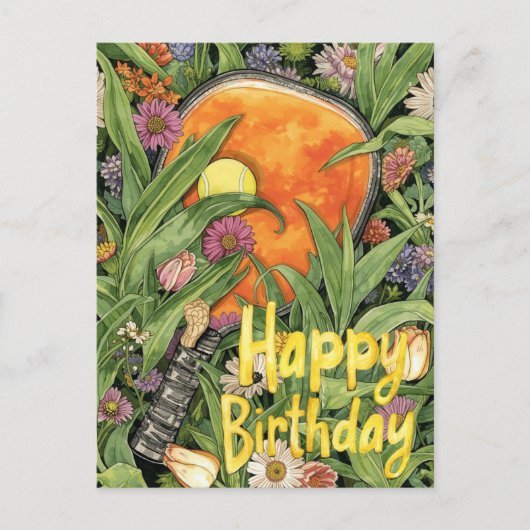 Pickleball with flowers  themed Birthday  ポストカード (正面)