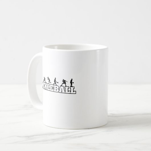 Pickleball Word Playerシルエットのスポーツアクション コーヒーマグカップ (正面左)