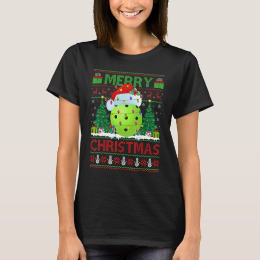 Pickleball   Xmas Tree Ugly Santa Pickleball Chris Tシャツ (正面)