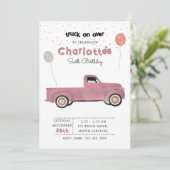 Pickup Trucks Cute Vehicles Girl Birthday Party 招待状 (スタンド正面)