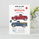 Pickup Trucks Cute Vehicles Kids Birthday Party 招待状 (スタンド正面)