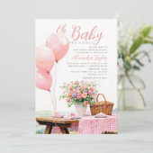 Picnic Balloons Floral Summer Girl Baby Shower 招待状 (スタンド正面)