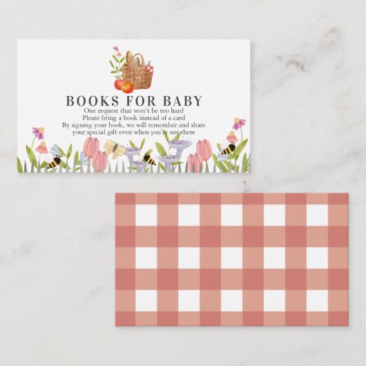 Picnic Basket Floral Baby Shower Book Request Encl エンクロージャーカード (正面/裏面)