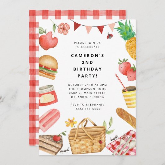 Picnic Birthday Invitation 招待状 (正面/裏面)