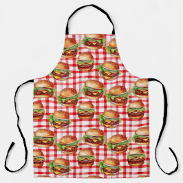 Picnic Burger Delight Retro Gingham & Cheeseburger エプロン