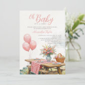 Picnic Lake Balloons Floral Chic Girl Baby Shower 招待状 (スタンド正面)