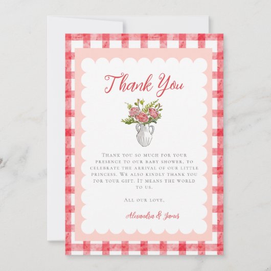 Picnic Summer Gingham Girl Baby Shower Thank You (正面)