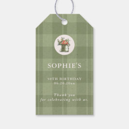 Picnic Summer Green Plaid Floral Birthday ギフトタグ