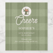 Picnic Summer Green Plaid Floral Birthday ワインラベル (シングルラベル)