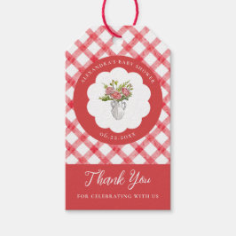 Picnic Summer Red Gingham Scallops Baby Shower ギフトタグ