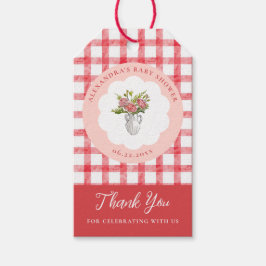 Picnic Summer Red Pink Gingham Girl Baby Shower ギフトタグ