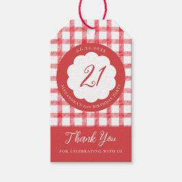 Picnic Summer Spring Red Gingham Scallops Birthday ギフトタグ