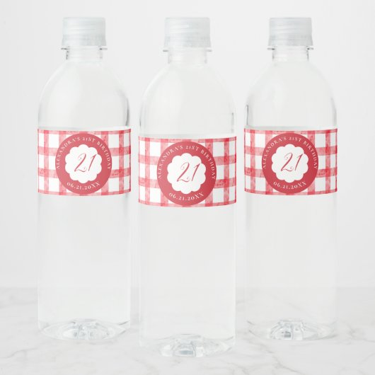 Picnic Summer Spring Red Gingham Scallops Birthday ペットボトルラベル (ボトル)