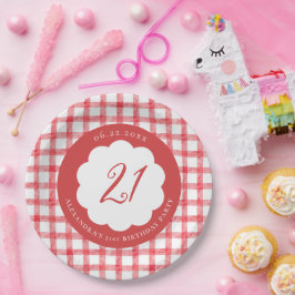 Picnic Summer Spring Red Gingham Scallops Birthday ペーパープレート