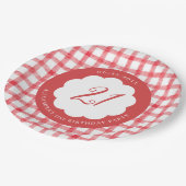 Picnic Summer Spring Red Gingham Scallops Birthday ペーパープレート (アングル)