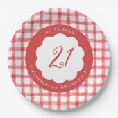 Picnic Summer Spring Red Gingham Scallops Birthday ペーパープレート (正面)