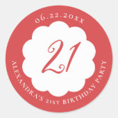 Picnic Summer Spring Red White Scallops Birthday ラウンドシール (正面)