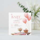 Picnic Wildflower Pink Balloons Girl Baby Shower 招待状 (スタンド正面)