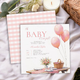 Picnic Wildflower Pink Balloons Girl Baby Shower 招待状