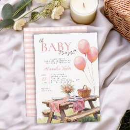 Picnic Wildflowers Pink Balloons Girl Baby Shower 招待状