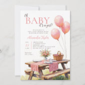 Picnic Wildflowers Pink Balloons Girl Baby Shower 招待状 (正面)