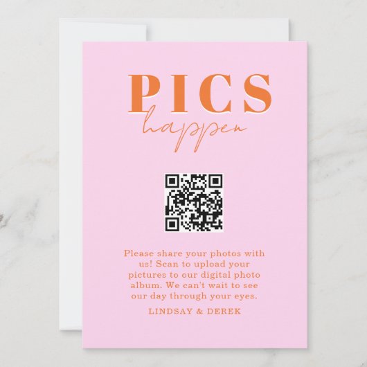 PICS HAPPEN! QR Code Pink Orange Wedding Gallery (正面)