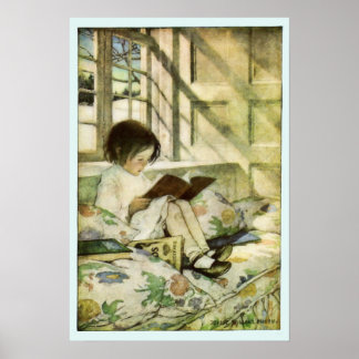 Picture Books in Winter Blue Border Poster ポスター
