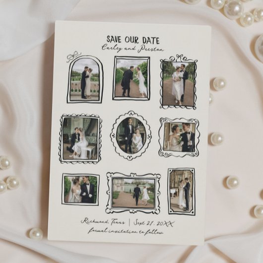 Picture Frames Hand Drawn Save The Date Card セーブザデート