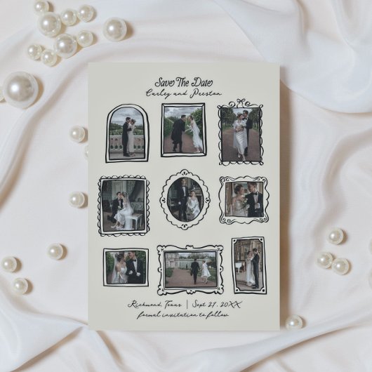 Picture Frames Hand Drawn Save The Date Card セーブザデート