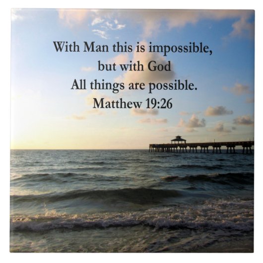 PICTURESQUE MATTHEW 19:26海写真デザイン タイル (正面)