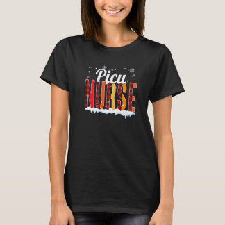 PICU看護師 クリスマス レッド プリント RN 看護師 Xmas Tシャツ