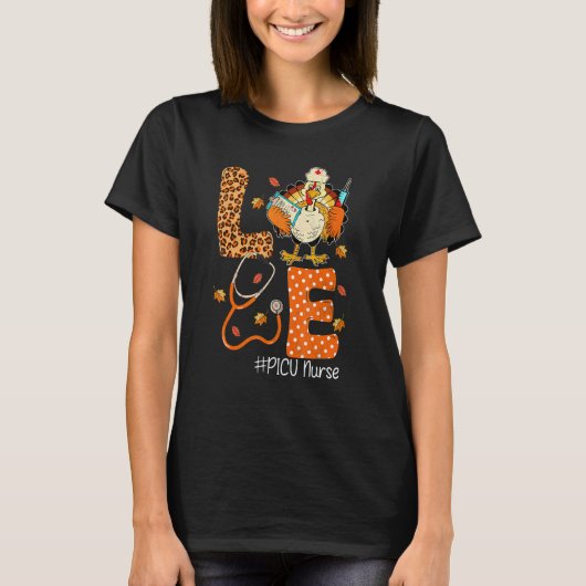 Picu Nurse Love Thanksgiving Leopard Stethoscope T Tシャツ (正面)