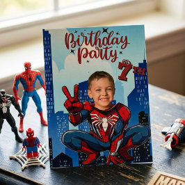 pider-Man Superhero Photo Birthday Party  招待状
