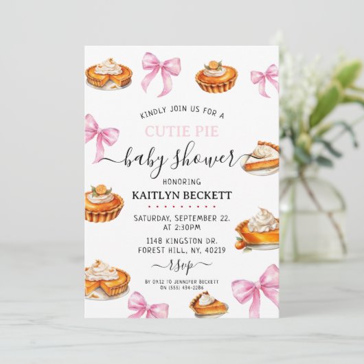 Pie Pink Bow Baby Shower 招待状 (スタンド正面)
