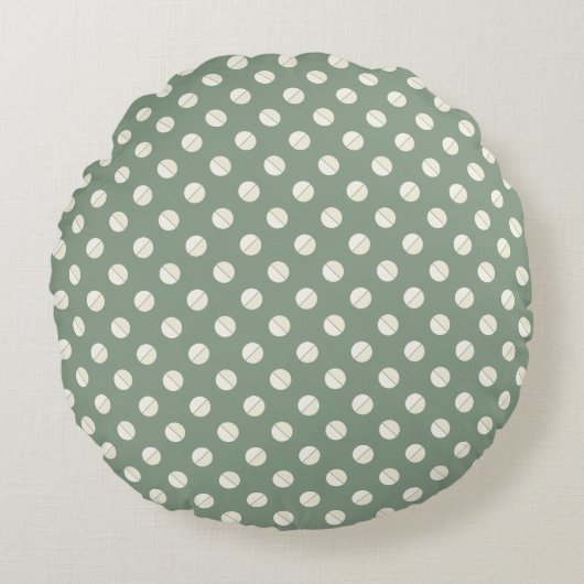 Pie Polkadot" Sage & Tonal Cream ラウンドクッション (正面)
