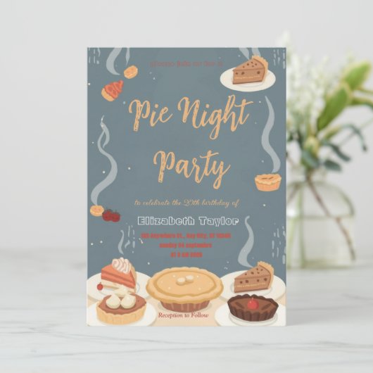 Pie Sharing Night Party Invitation – Sweet & Cozy 招待状 (スタンド正面)