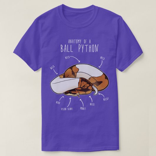 Piebald Ball Pythonの解剖学 Tシャツ (デザイン正面)
